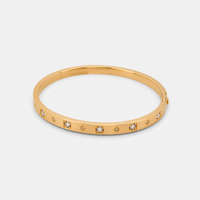 Women's Star-Set Gold Bangle Bracelet with Hinged Clasp
