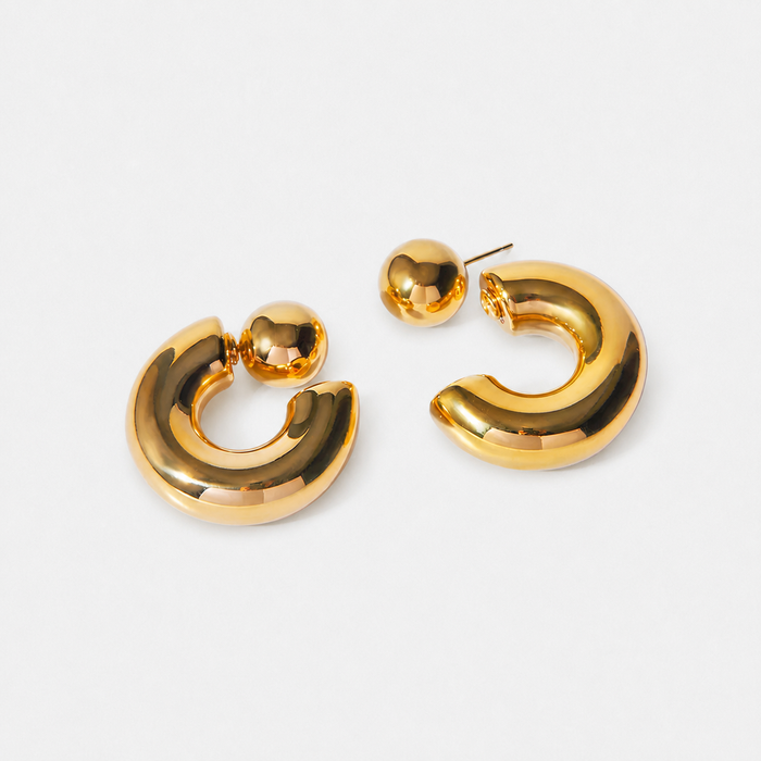Women's Chunky C-Shaped Hoop Earrings Stud Post