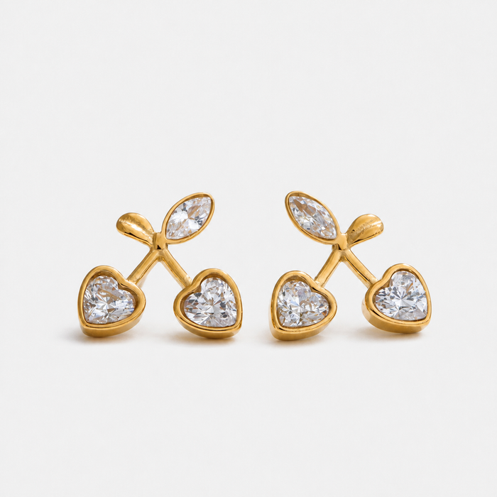 Cubic Zirconia Cherry Stud Earrings 14K Gold Plated