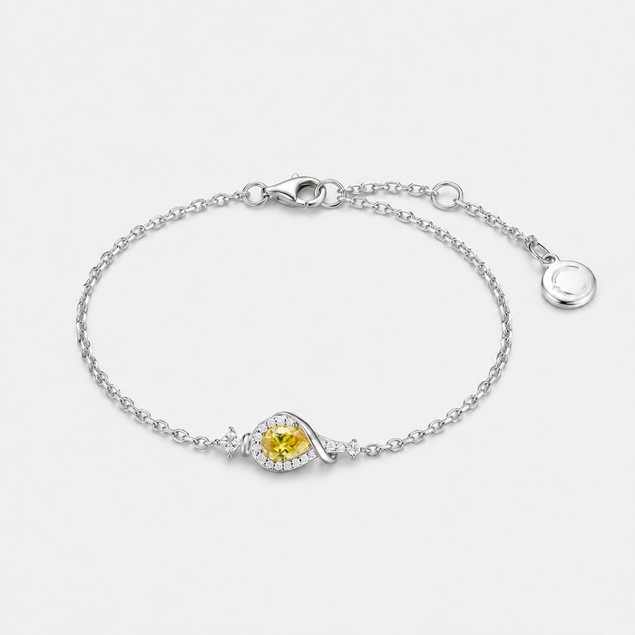 Sterling Silver Chain Bracelet with Yellow Stone Charm