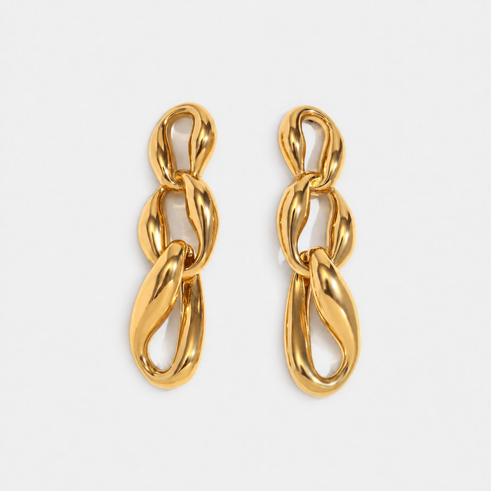 Women's Gold Chain Drop Earrings with Curved Link Design
