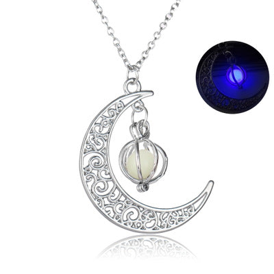 Crescent moon necklace with glowing stone