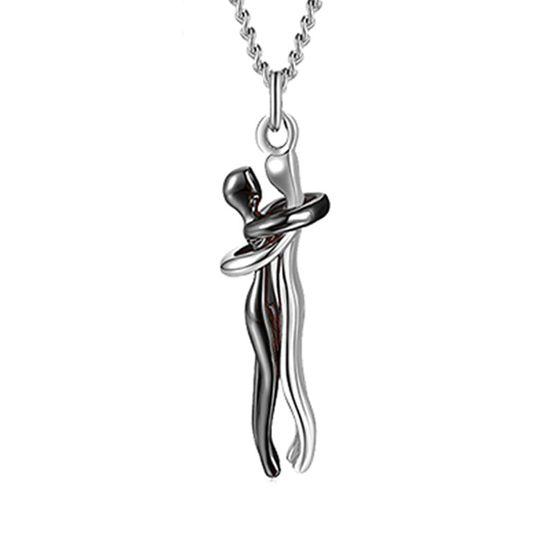 Silver hugging couple pendant necklace