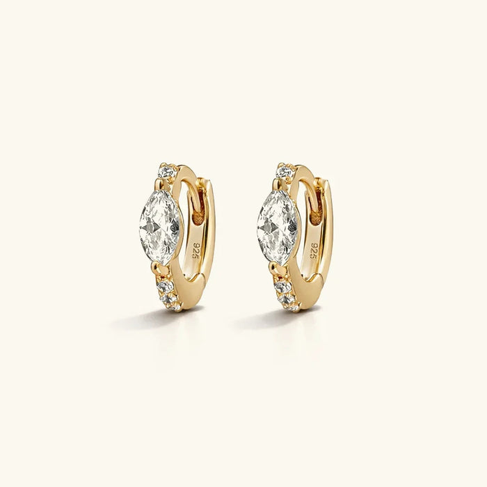 Gold Plated Marquise Mini Hoop Earrings with Pave Stones