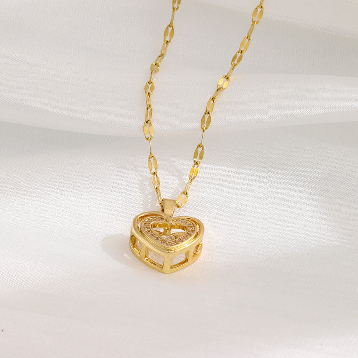Double layer heart pendant necklace with rhinestones