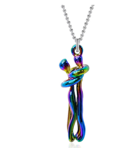 Silver hugging couple pendant necklace