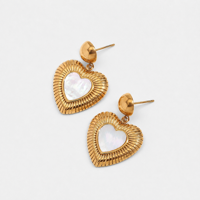 Women's Heart Drop Earrings with Textured Gold Frame