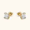 Gold-Plated Cubic Zirconia Stud Earrings for Women Steel Solitaire Studs