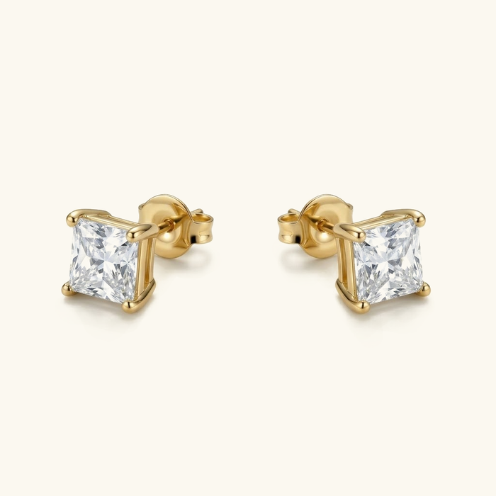 Gold-Plated Cubic Zirconia Stud Earrings for Women Steel Solitaire Studs