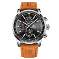 Men's watch with gray dial and brown leather strap