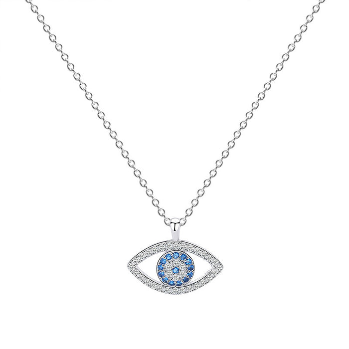 Sterling Silver Evil Eye Necklace with Blue Zircon