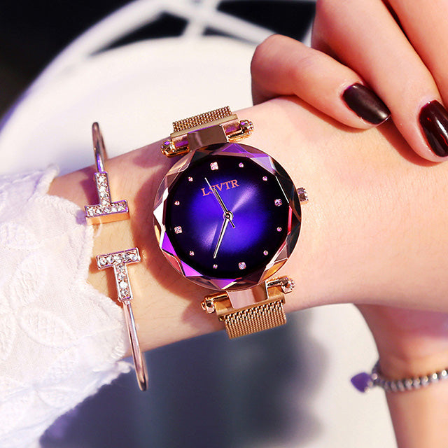 Women's starry sky watch with magnetic mesh band