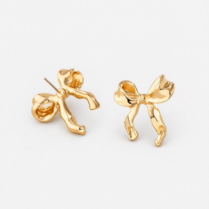 Women's Ribbon Bow Stud Earrings Lightweight Sterling Silver