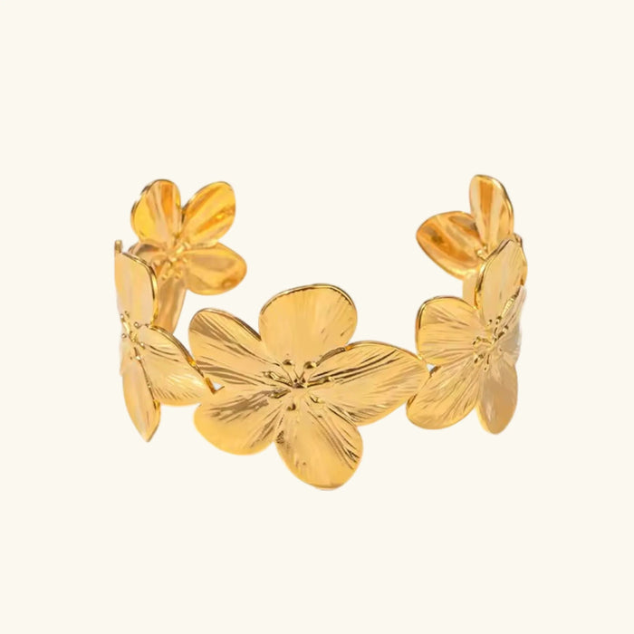 Floral Bangle with Gold Finish and Open Cuff Design