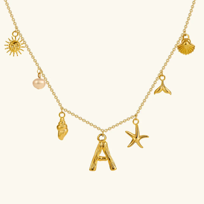 Ocean Initial Necklace with Charm Details and Pearl