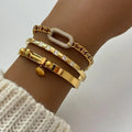 Gold-Plated Cubic Zirconia Link Bracelet for Women