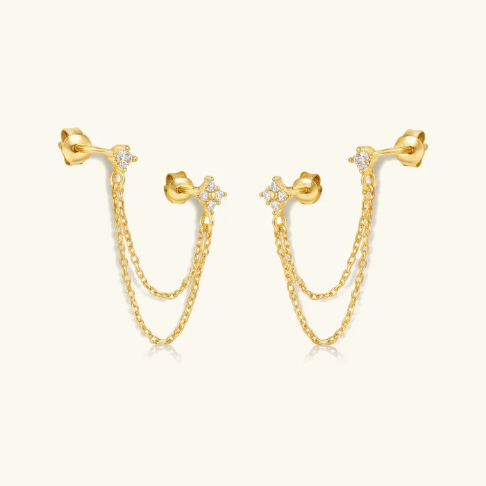 Women's Diamond Stud Earrings with Chain Detail