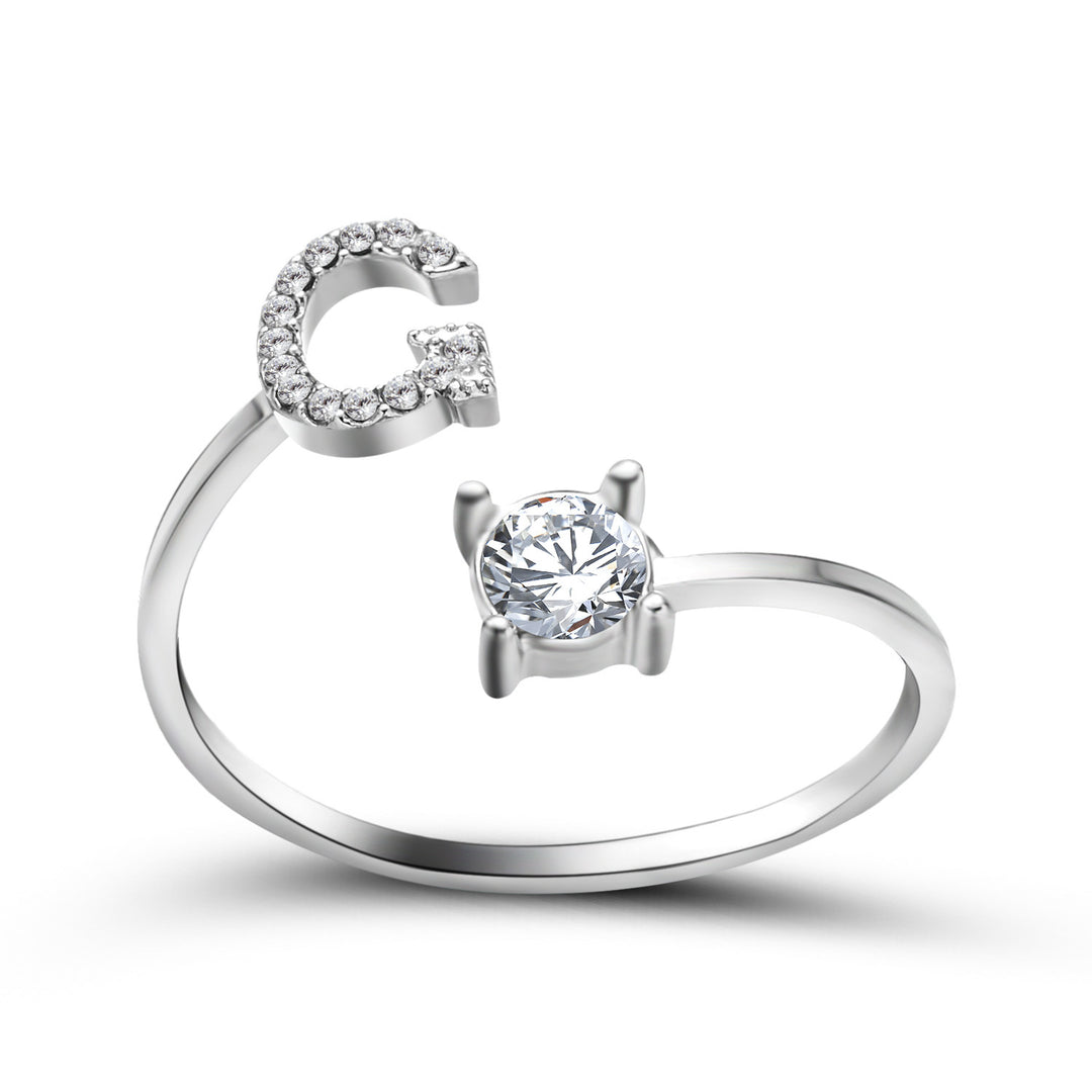 Gold adjustable initial ring with zircon letter