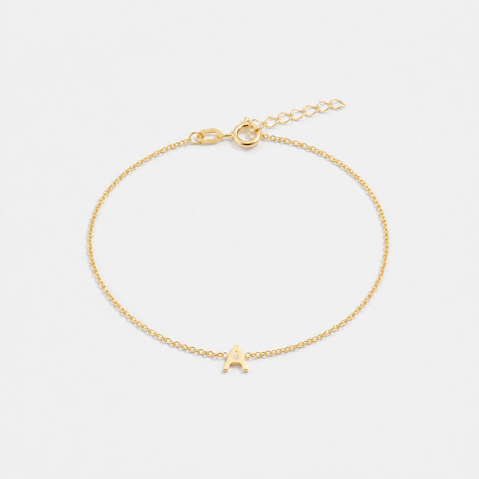 Initial Letter Bracelet with Delicate Chain in Gold Vermeil