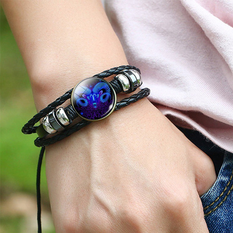Glow in the dark zodiac sign braided bracelet