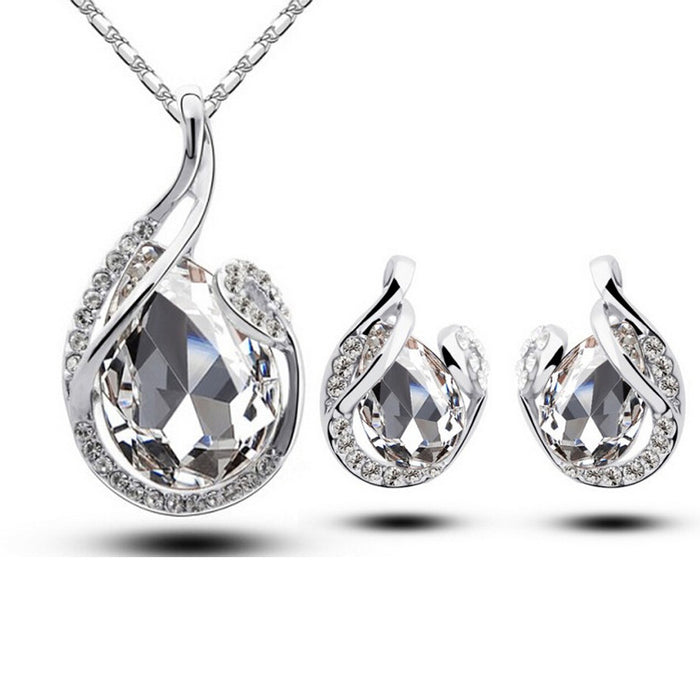 Teardrop Crystal Necklace and Earring Set