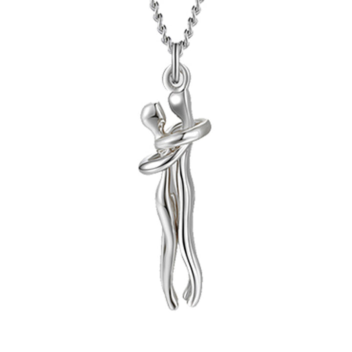 Silver hugging couple pendant necklace