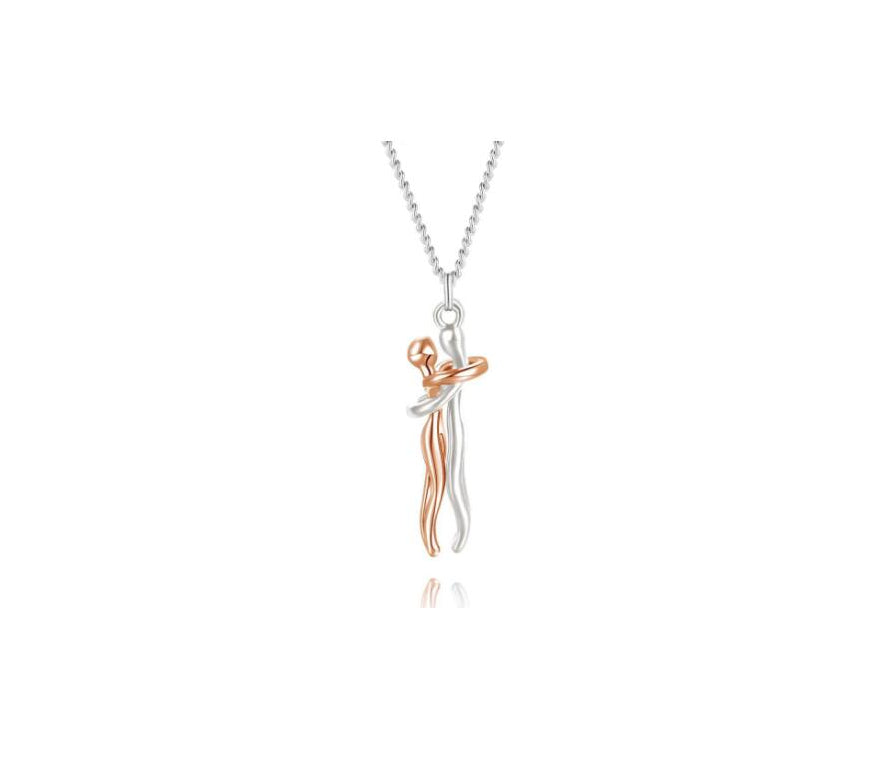 Silver hugging couple pendant necklace