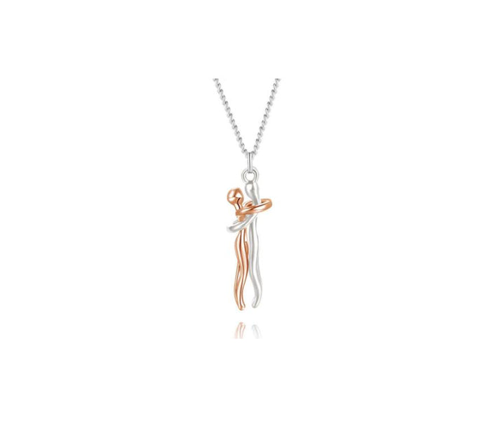 Hugging Couple Pendant Necklace in Brass