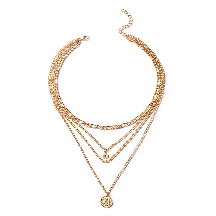 Layered Coin Charm Necklace with Four Chains