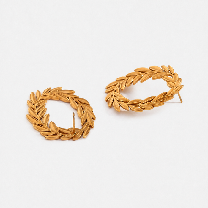 Laurel Wreath Hoop Earrings Gold-Plated Stud