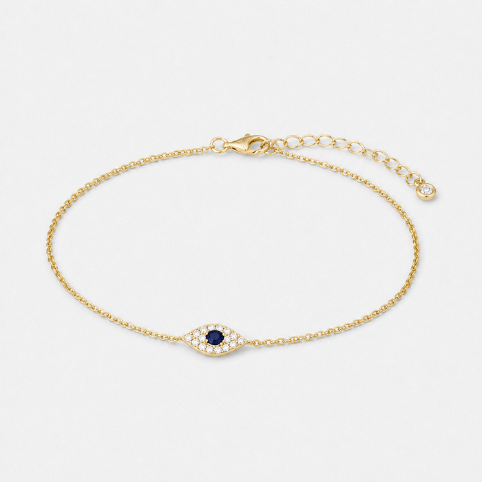 Gold Evil Eye Chain Bracelet with Pavé White Sapphire