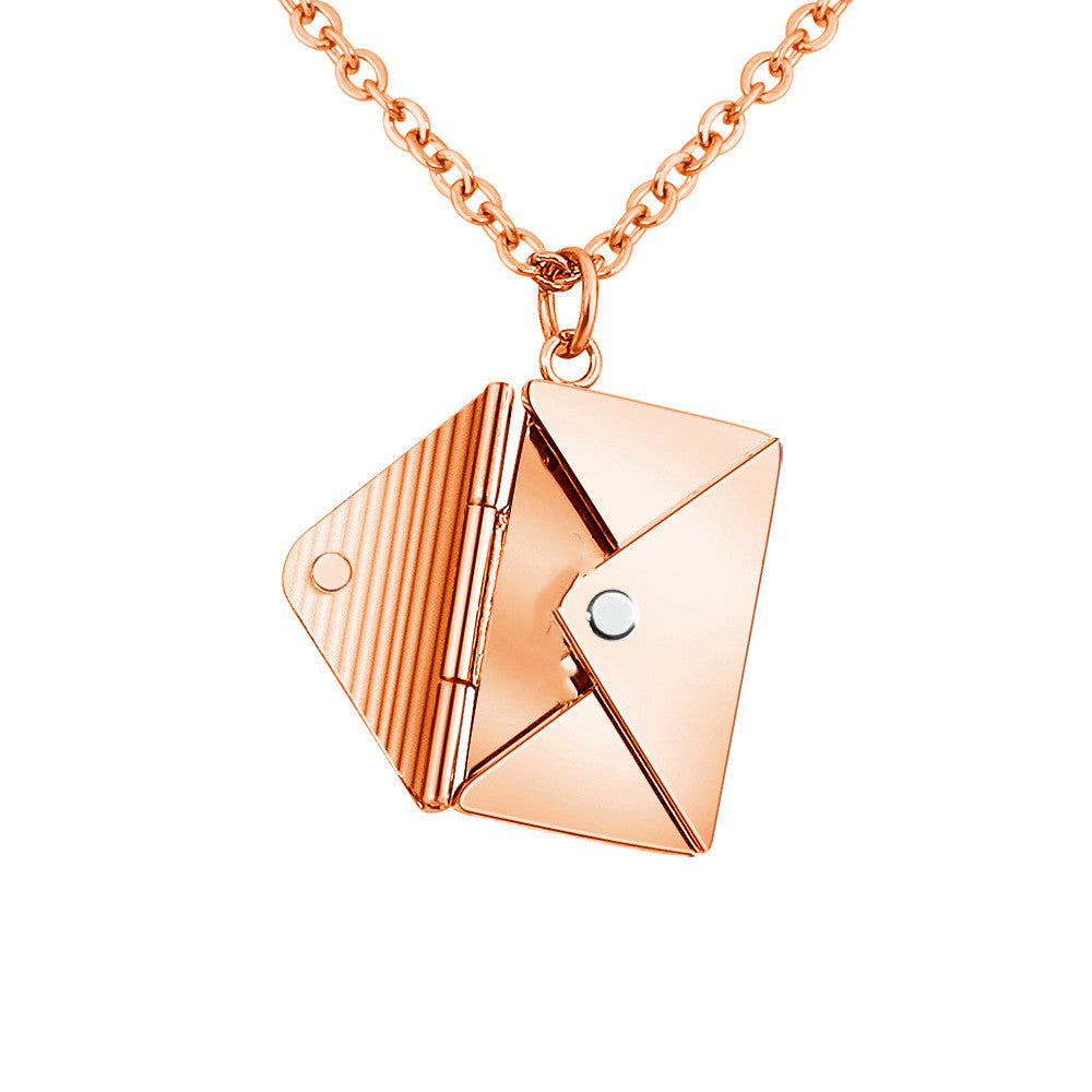 Silver envelope locket necklace with letter card