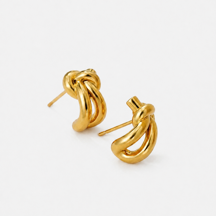 Women's Knot Huggie Stud Earrings with Twisted Detail