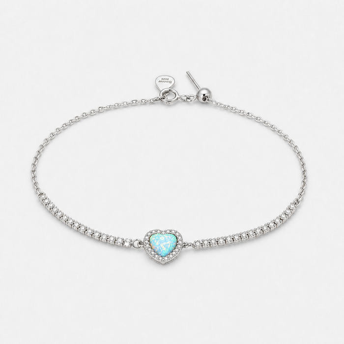 Women's Opal Heart Sterling Silver Chain Bracelet