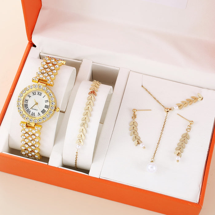 Rhinestone Bracelet Watch Gift Set with Matching Jewelry