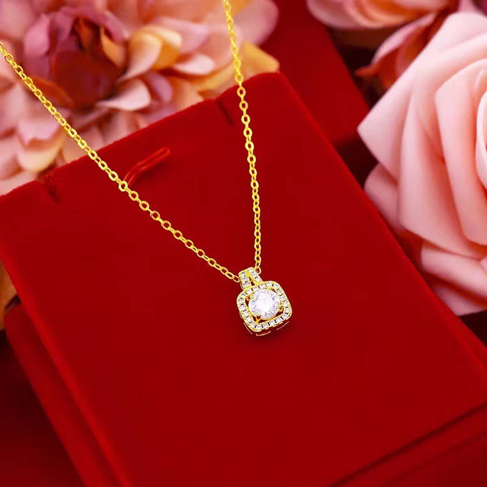 Gold Square Halo Zircon Necklace, Earrings and Ring Set