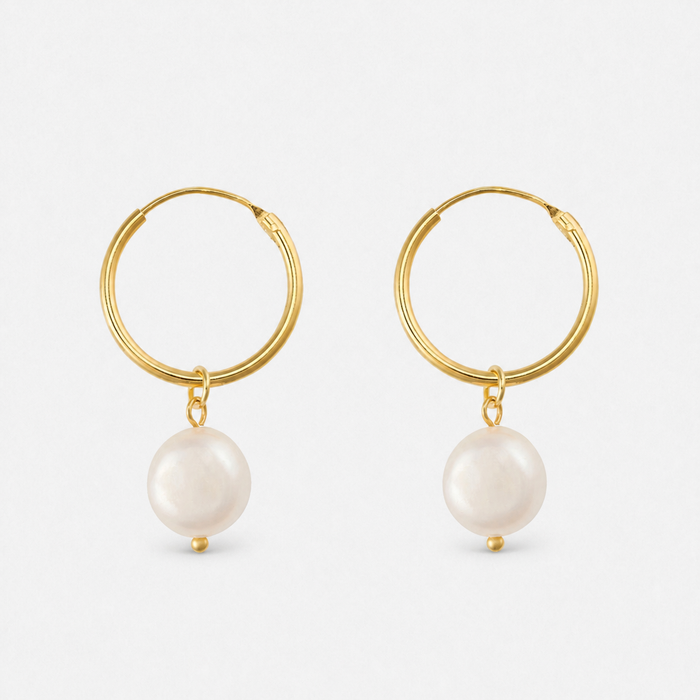 Women's Gold Hoop Earrings with Freshwater Pearl Drop