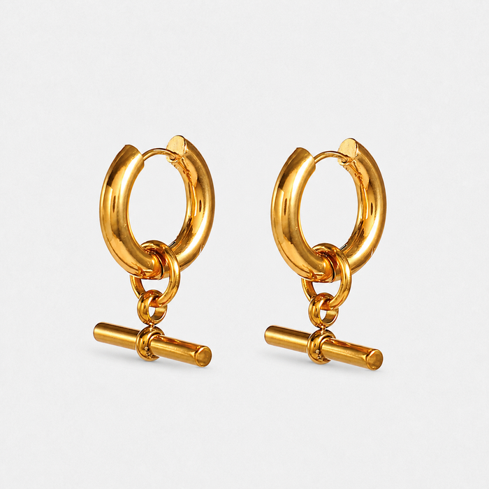 Women's Chunky Gold Hoop Earrings with T-Bar Detail