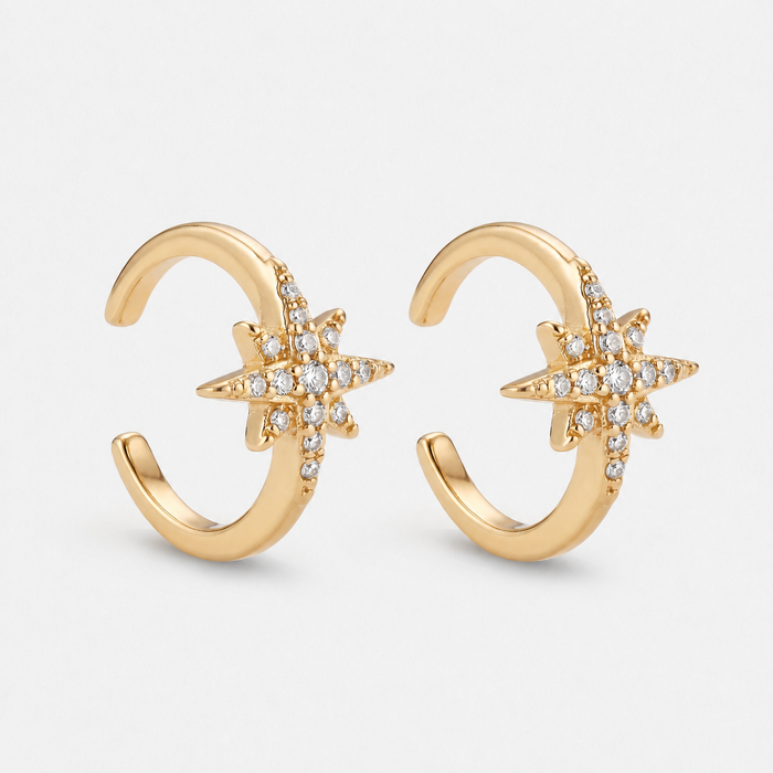 Huggie Hoop Ear Cuff with Star Detail and Zirconia