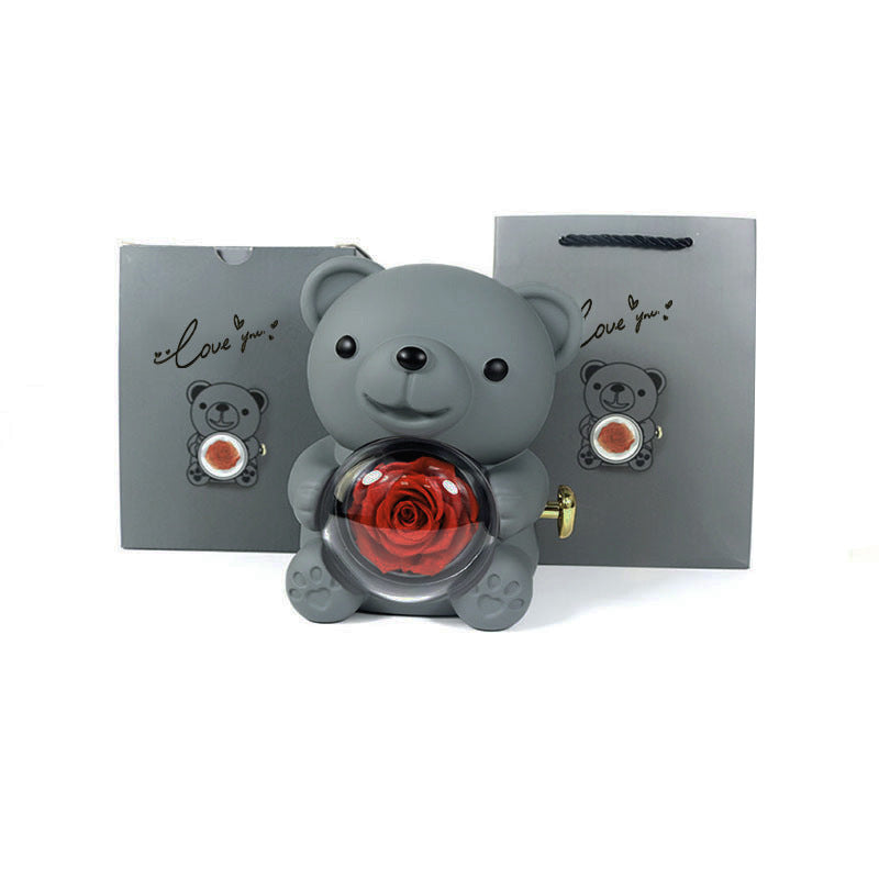 Red teddy bear rose jewelry gift box