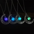 Crescent moon necklace with glowing stone