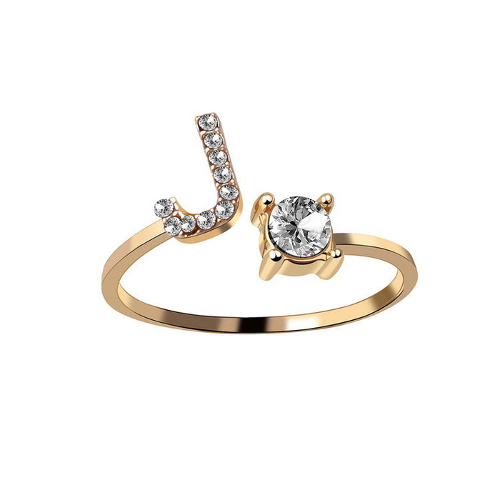 Adjustable Initial Ring with Zircon Letter and Stone