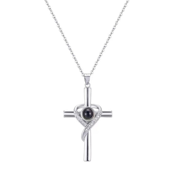 Gold cross heart projection necklace