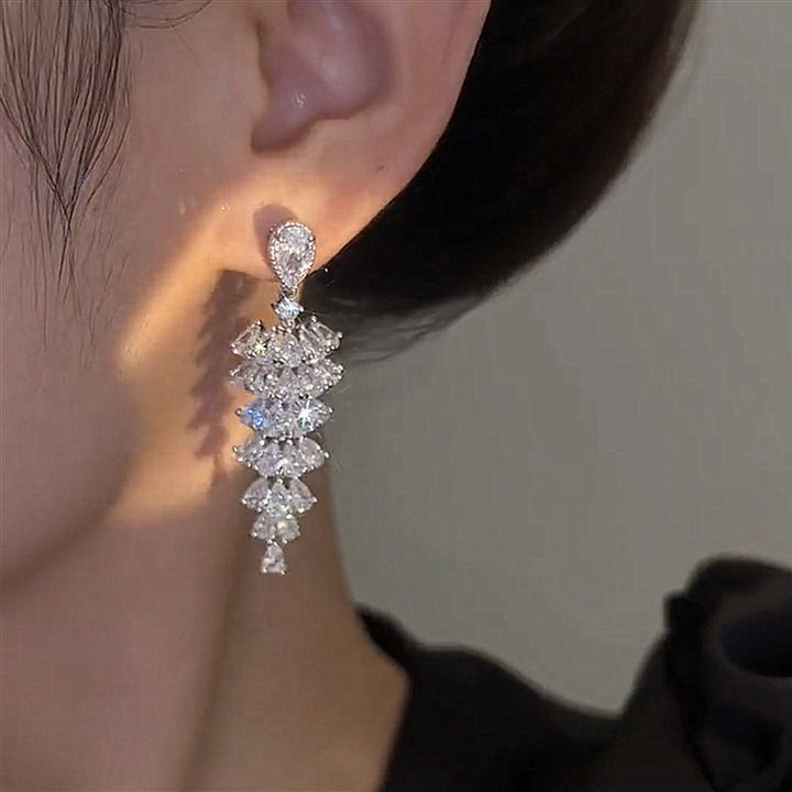 Silver tiered zircon Christmas tree earrings