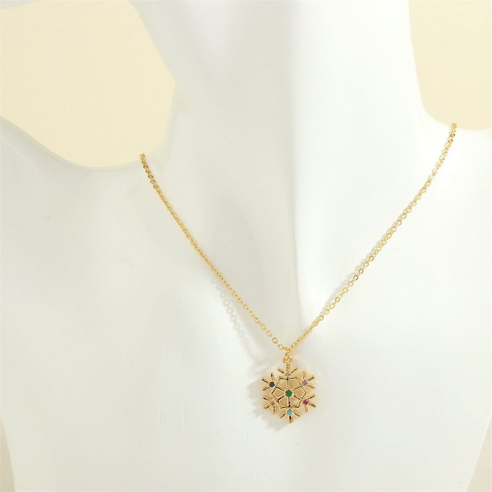 Gold enamel Christmas charm necklace with rhinestones