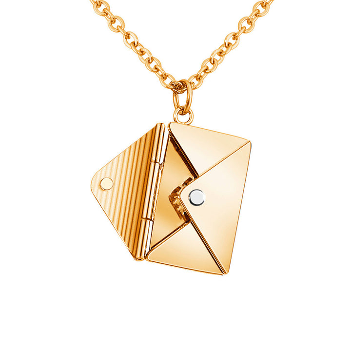 Silver envelope locket necklace with letter card