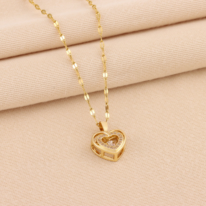 Double layer heart pendant necklace with rhinestones