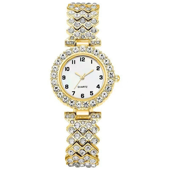 Rhinestone Quartz Watch with Alloy Bracelet Band