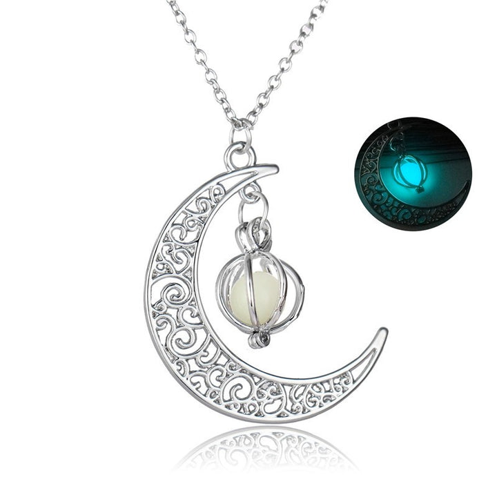 Crescent moon necklace with glowing stone