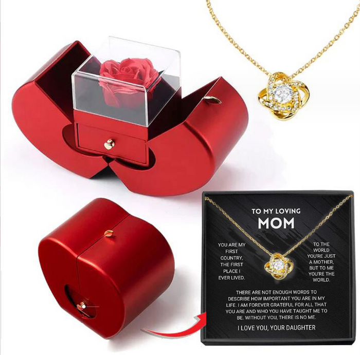 Apple Rose Gift Box with Zircon Pendant Necklace